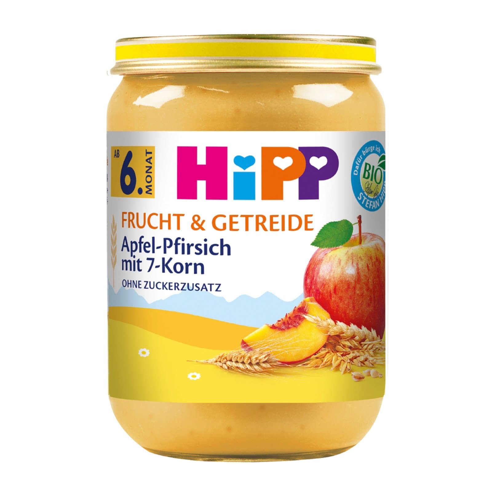 Hipp Glaeschen Apfel Pfirsich 7 Korn Bio